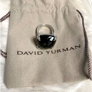 David Yurman Sterling Silver 20mm Chatelaine Ring Black Onyx & Diamond Sz 6